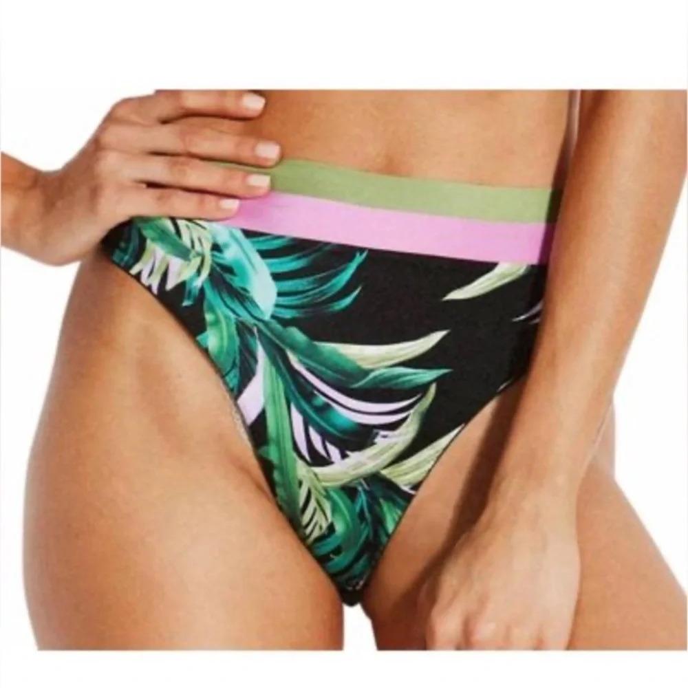 New! Seafolly las palmas striped tropical leaf high waisted bottoms 21647